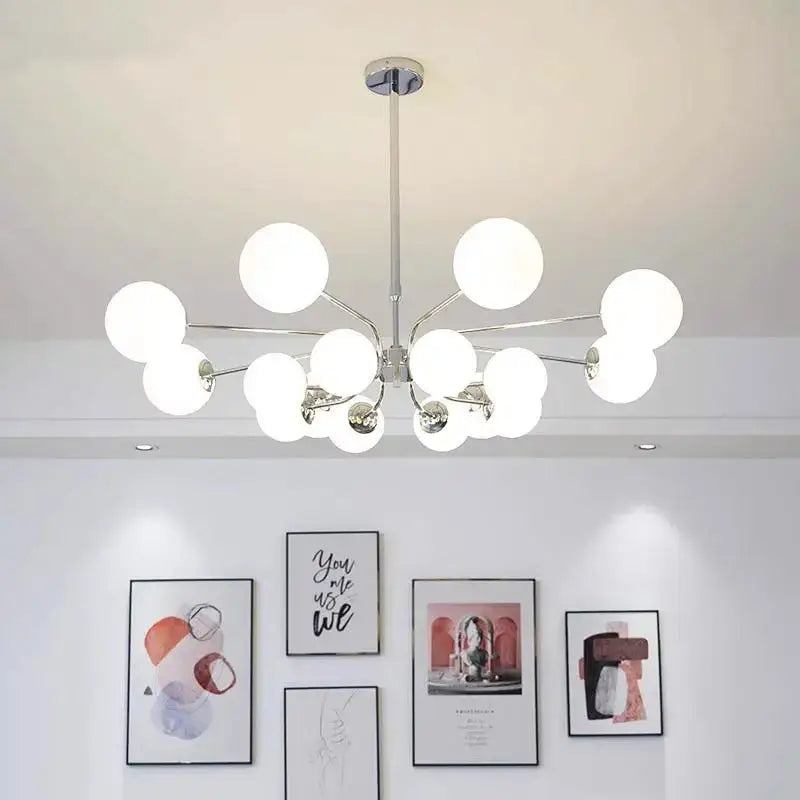Modern chrome glass ball led chandelier living room light