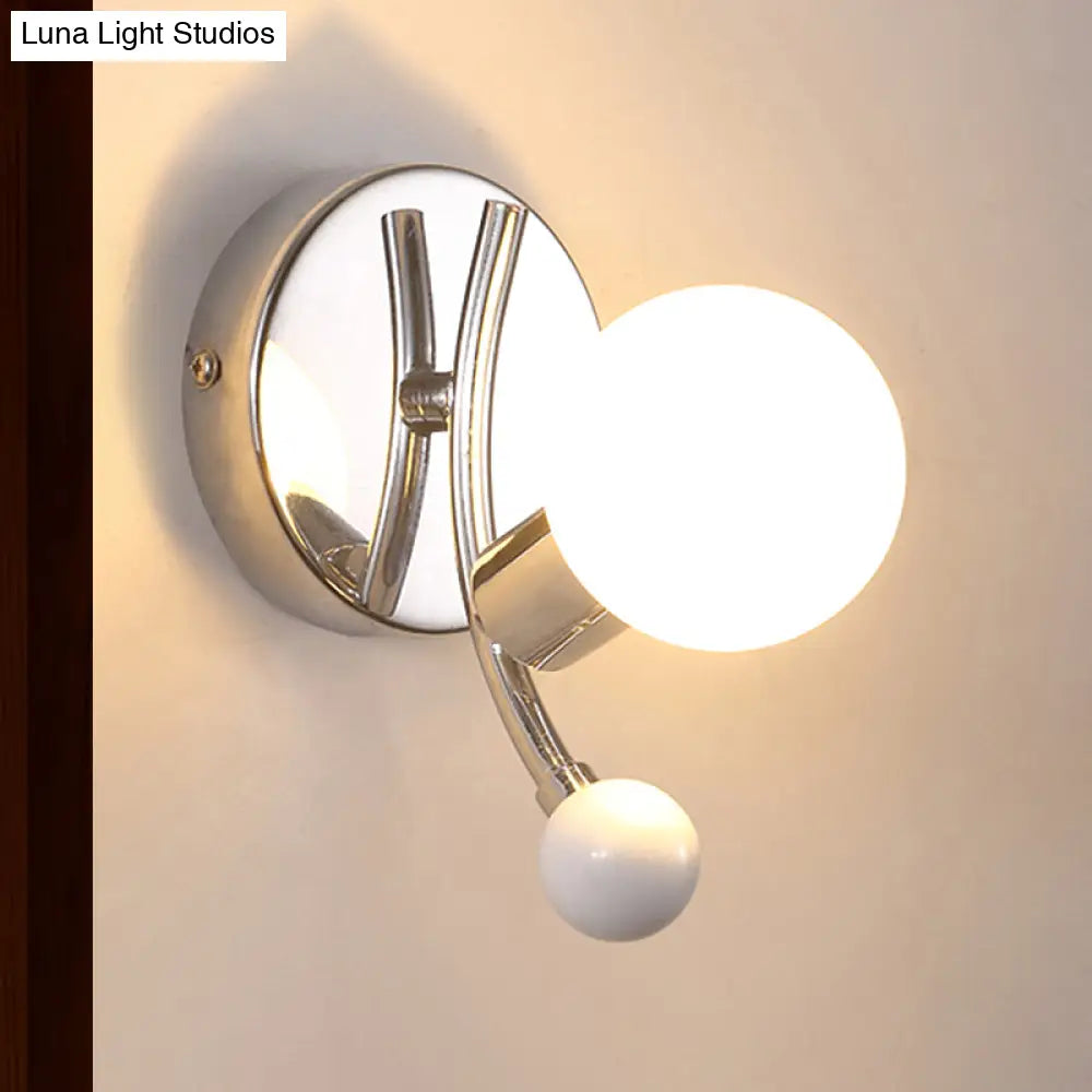 DecorBites™ Modern Chrome Sconce with Globe White Glass for LED Living Room Wall Lighting