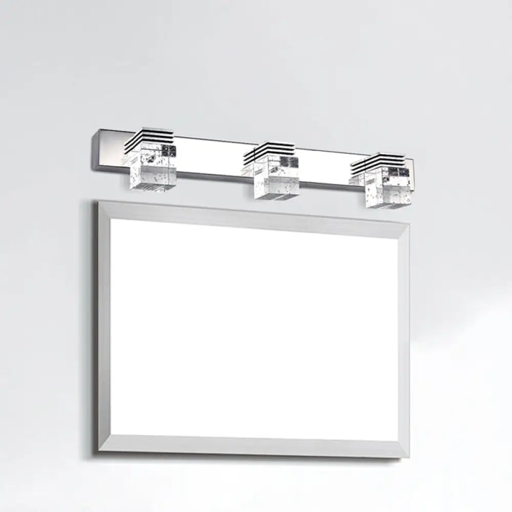 DecorBites™ Modern Chrome Vanity Light Fixture with Clear Crystal Accents - 2/3 Bulbs, Warm/White Light