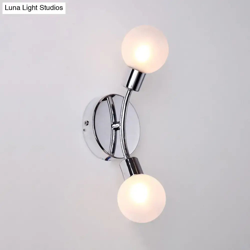Modern chrome wall lamp with white glass fixture bedroom sconce