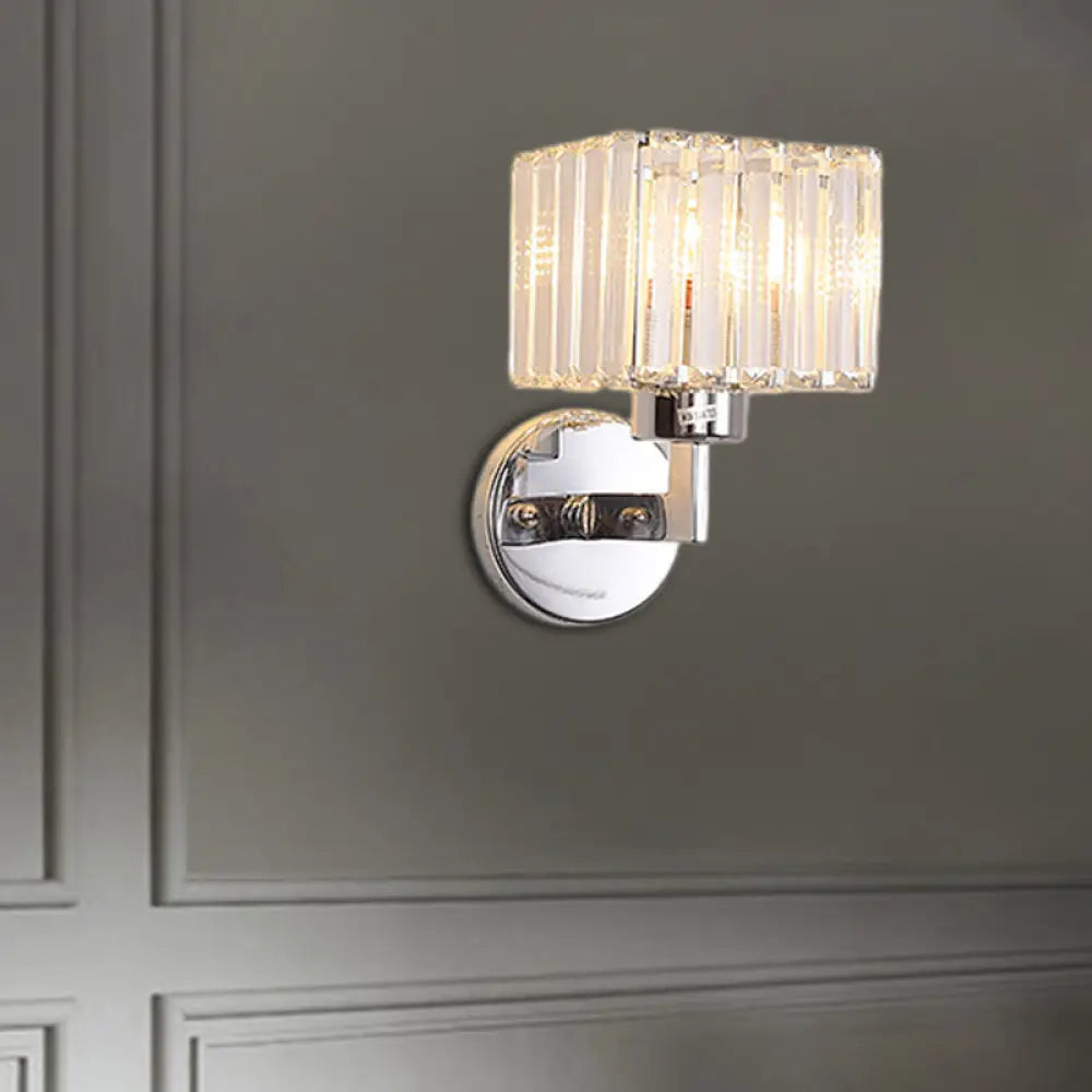 DecorBites™ Modern Chrome Wall Sconce Light with Crystal Rod Shade - 1-Light Hallway Wall Mount
