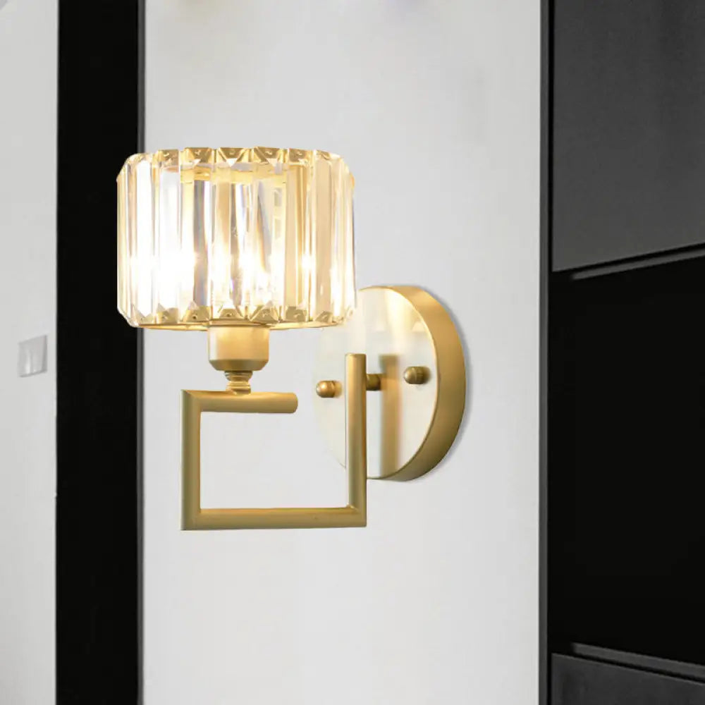 DecorBites™ Modern Clear Crystal Block Wall Sconce Light with Gold Finish – Ideal for Bedroom Lighting