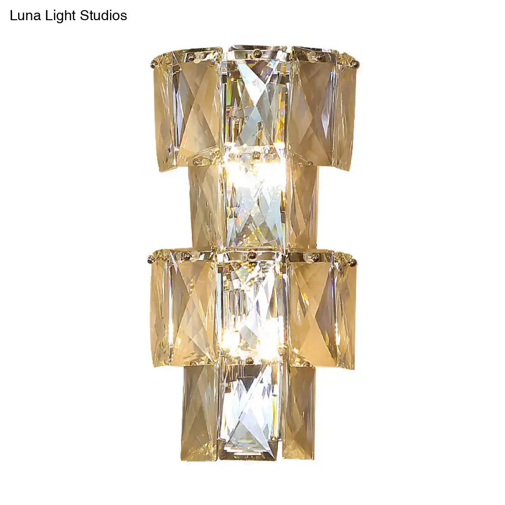 Modern clear crystal tiered wall lamp bedroom chrome sconce kit