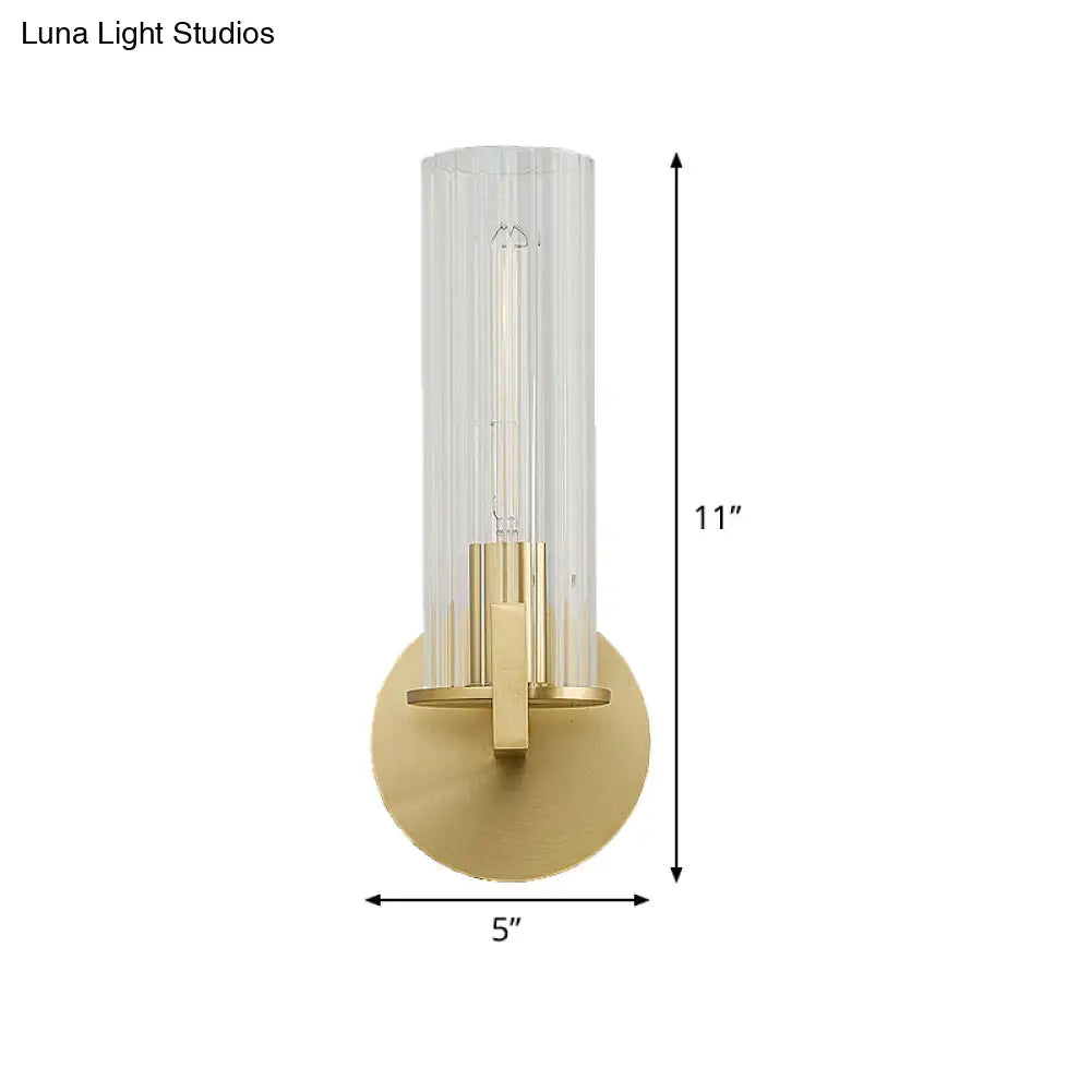 DecorBites™ Modern Clear Glass Brass Wall Sconce with Cylinder Design - Perfect for Bedside Lighting