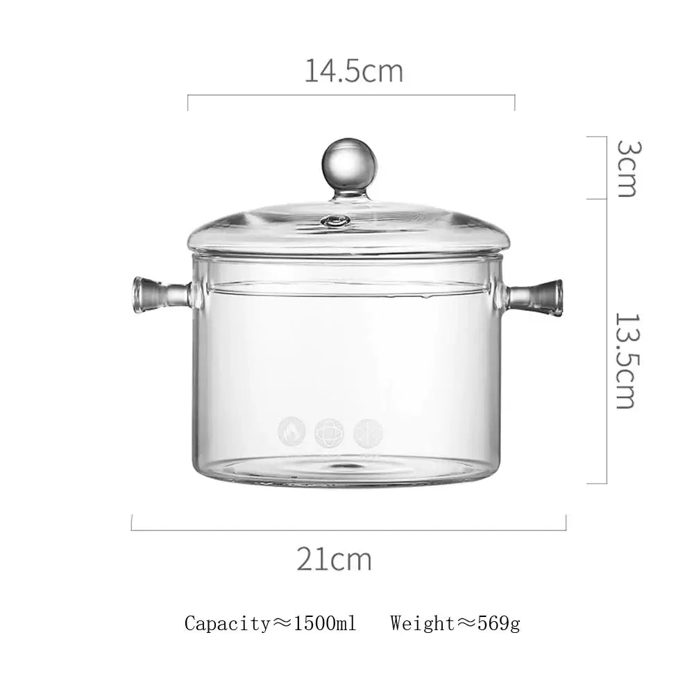 Modern clear glass cooking pot with silver handles kitchen cookware
