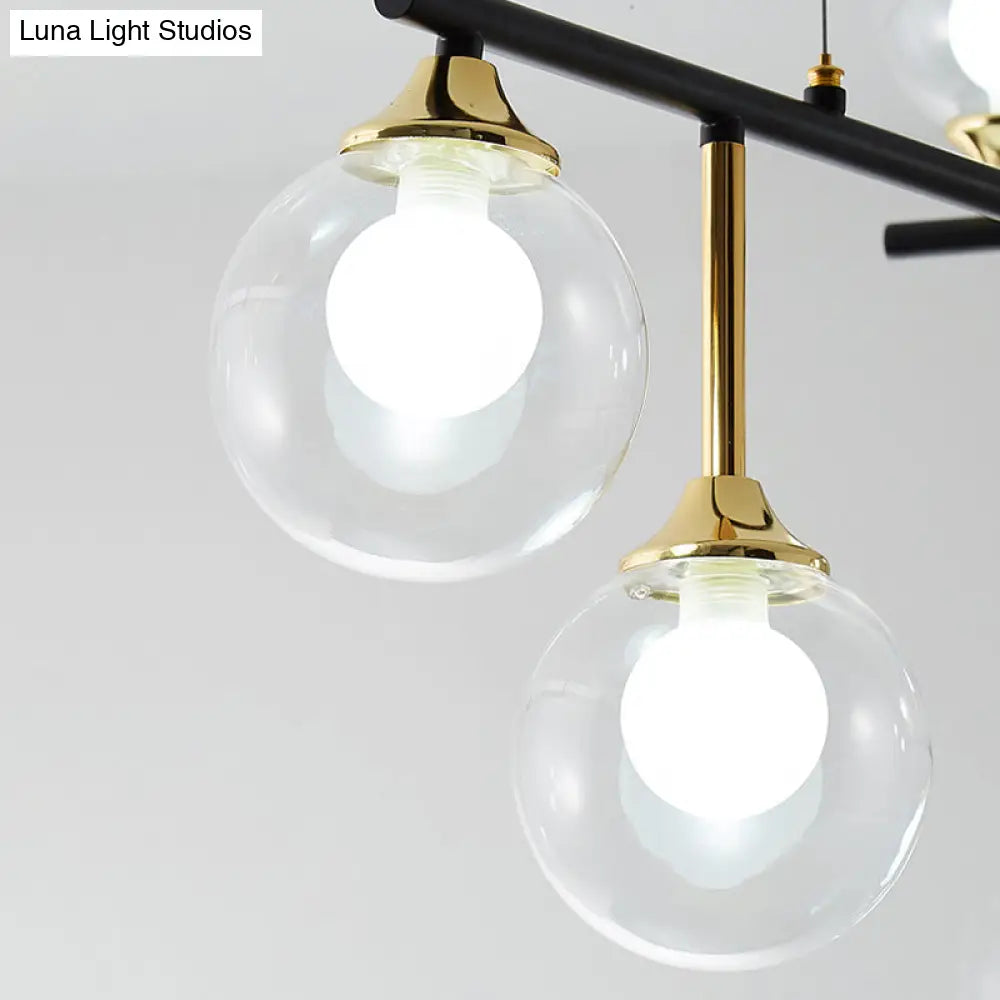 DecorBites™ Modern Clear Glass Pendant Light Fixture: 3-Bulb Globe Island Lighting in Black for Dining Room