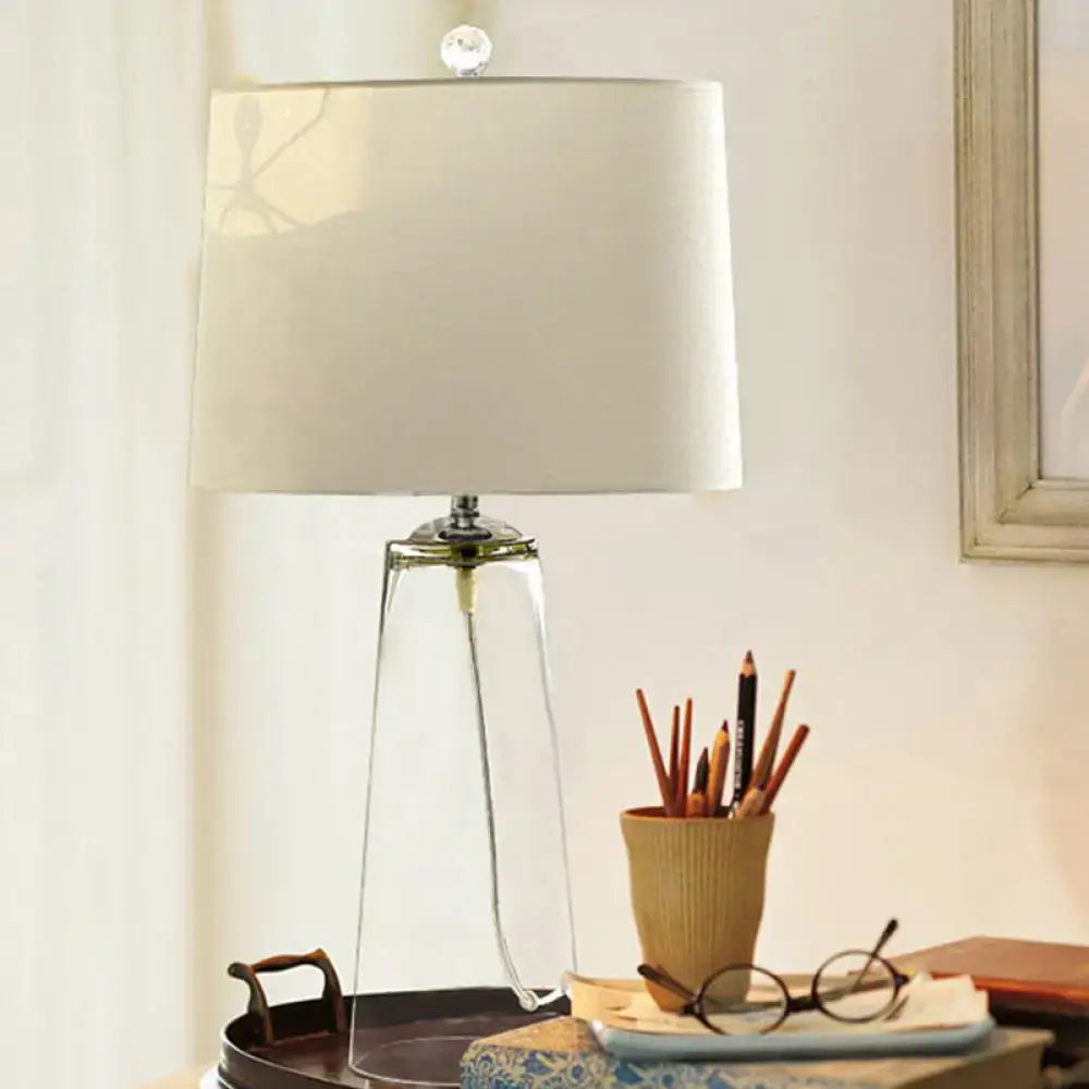 Modern clear glass table lamp with white fabric shade bedroom light