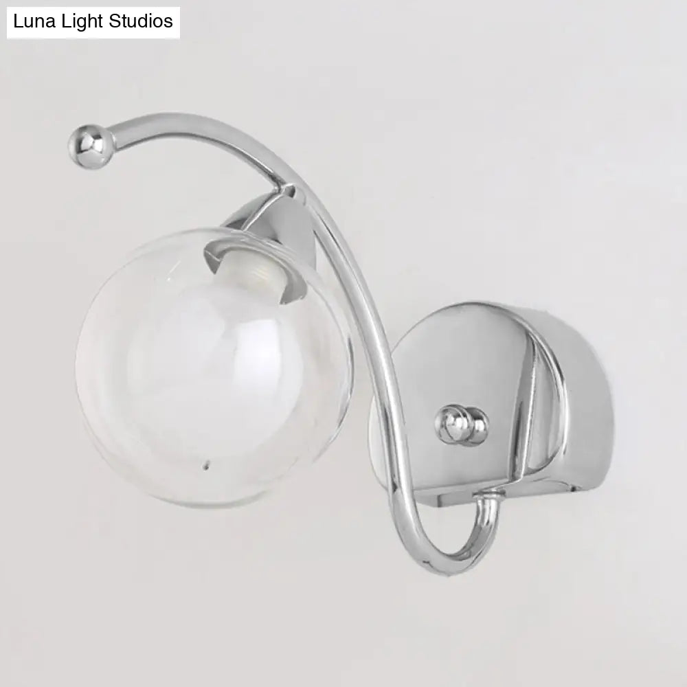 DecorBites™ Modern Clear Glass Wall Lamp with LED Light in Chrome - Bedroom Sconce with Curved Arm