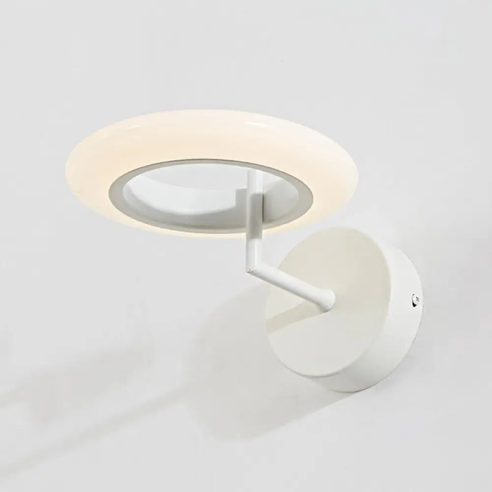 DecorBites™ Modern Coffee/White Round LED Wall Lamp with Curved Arm in Warm/Natural Light - Acrylic Lighting Sconce