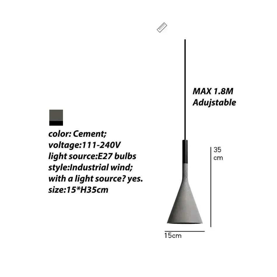 Modern conical concrete pendant lights for kitchen and dining room