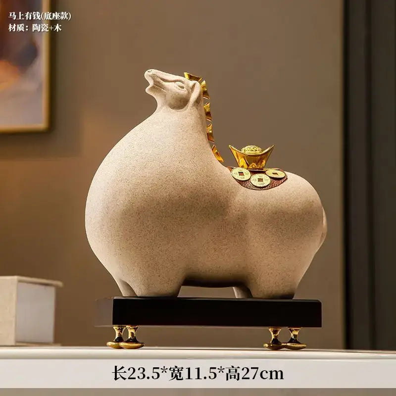 Modern cream and gold horse sculpture figurine living room decor