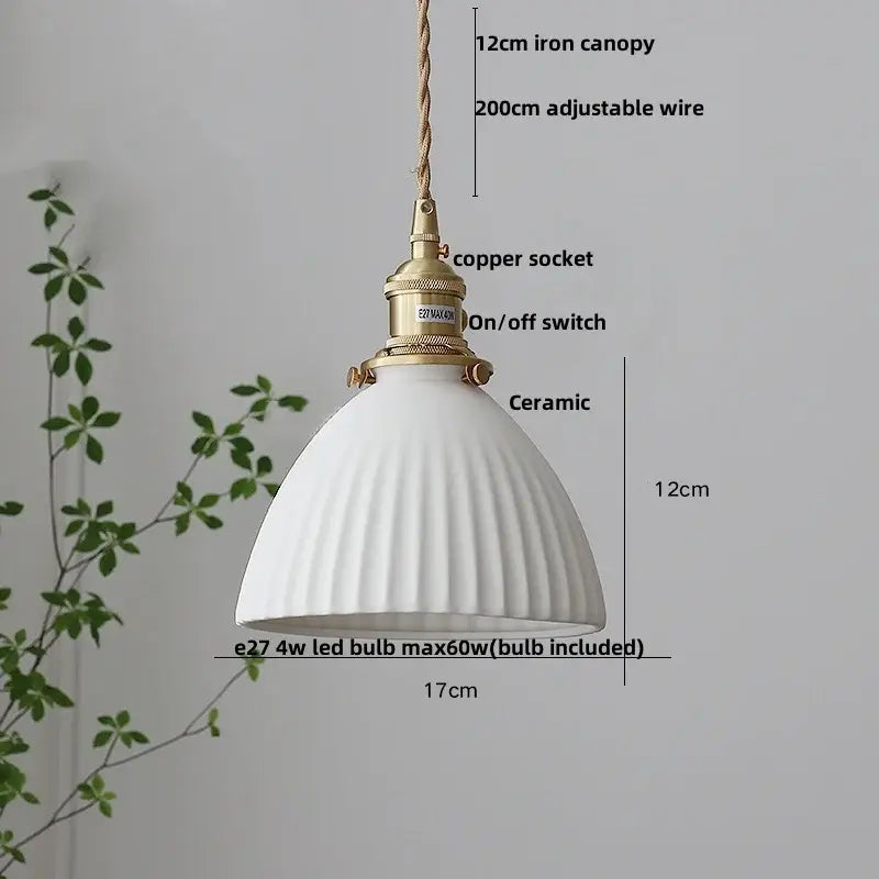 Modern cream ceramic led pendant light kitchen floral brass accent