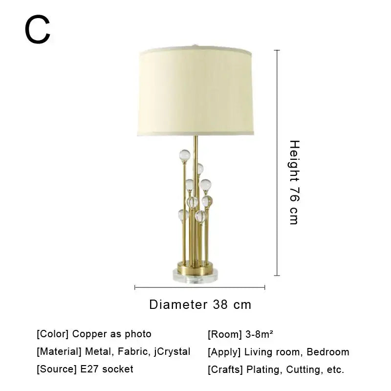 Modern crystal bedside lamp with white fabric shade bedroom light