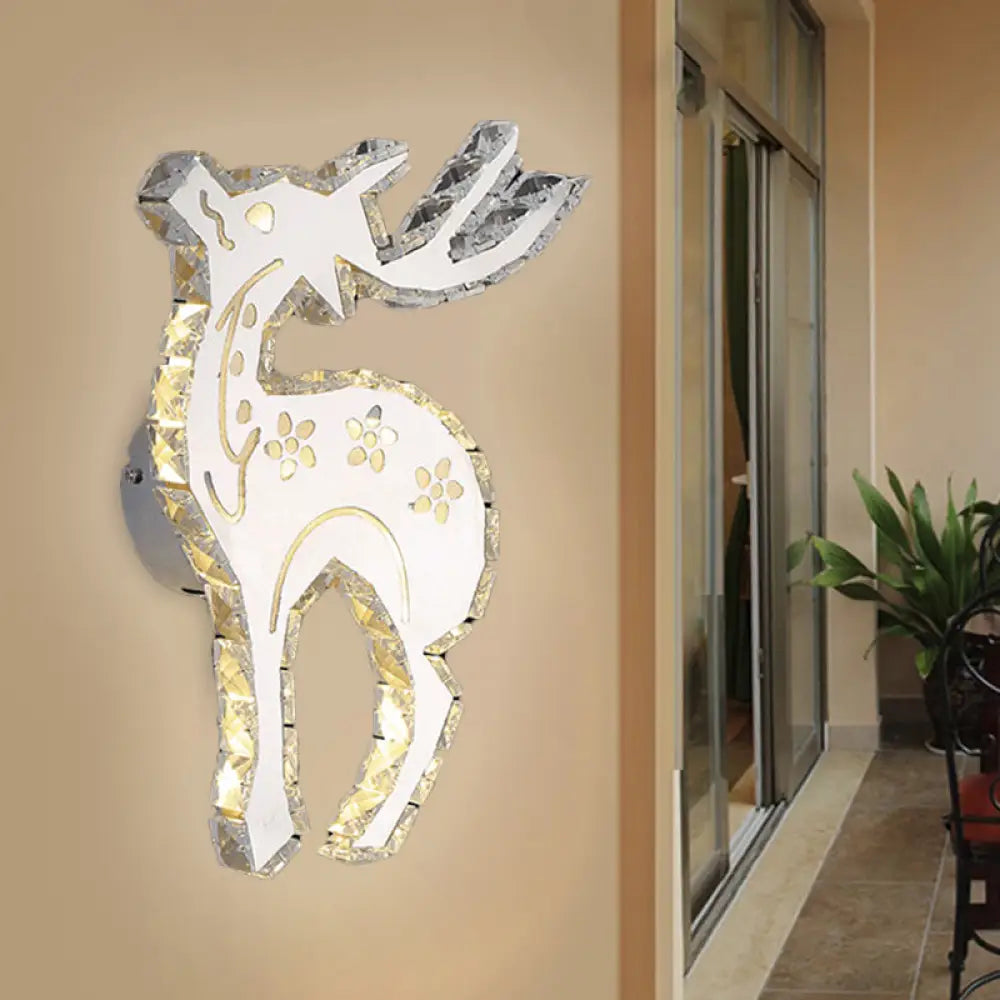 DecorBites™ Modern Crystal Block Elk Wall Sconce with White LED Flush Lighting in Warm/White Light