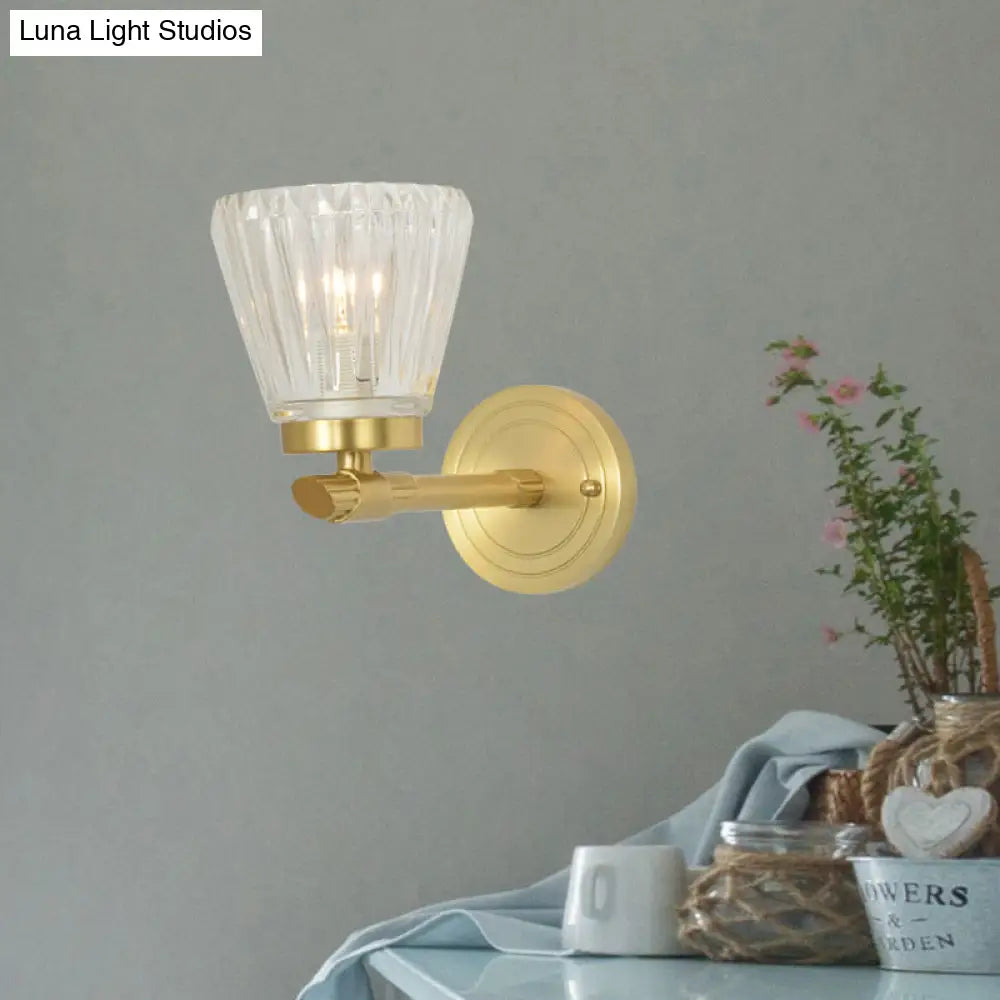 DecorBites™ Modern Crystal Cone Wall Sconce - Brass 1-Light Fixture for Bedside