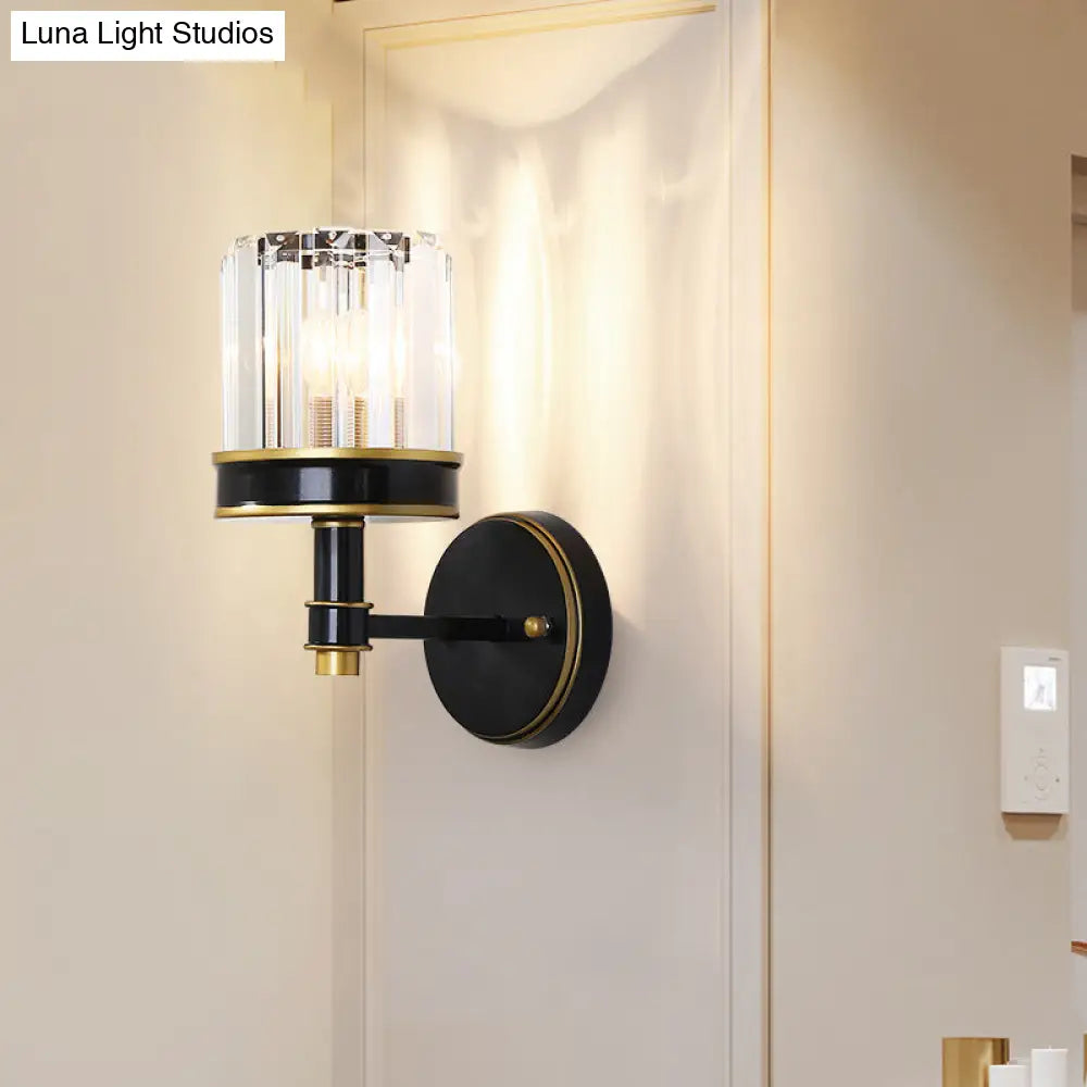 DecorBites™ Modern Crystal Cylinder Wall Light - Black Flush Mount Sconce for Hallway