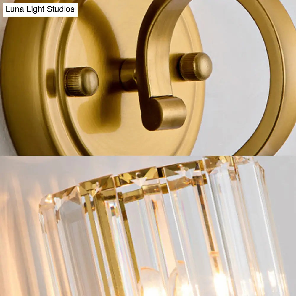 DecorBites™ Modern Crystal Cylinder Wall Sconce with Brass Mount
