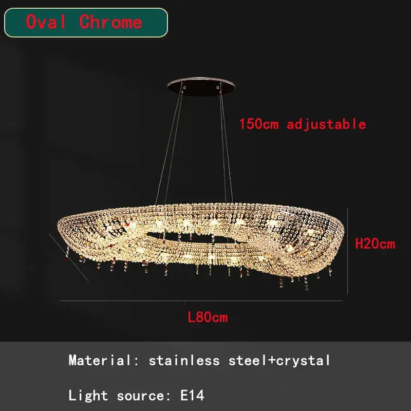 Modern crystal oval chandelier clear & red living room led light