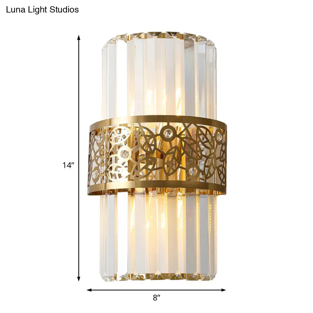 DecorBites™ Modern Crystal Rectangle Wall Light with Brass Hollow Belt - 2 Lights - Study Room Sconce