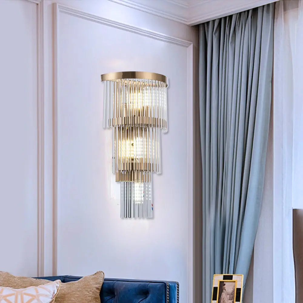 DecorBites™ Modern Crystal Rod Tiered Sconce Light - 2/3 Lights, Gold Wall Mounted - Dining Room Lighting
