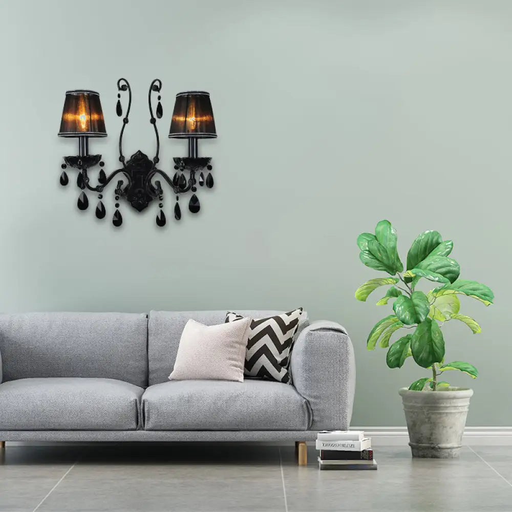 DecorBites™ Modern Crystal Sconce in Polished Black: 1/2-Light Cone Wall Mount with Optional Shade for Living Room