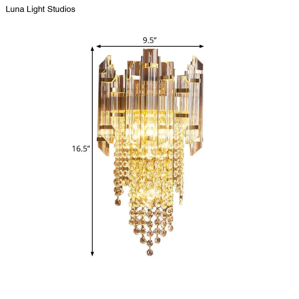 DecorBites™ Modern Crystal Wall Sconce - Gold Tiered Mounted Lamp with 1 Bulb for Bedside