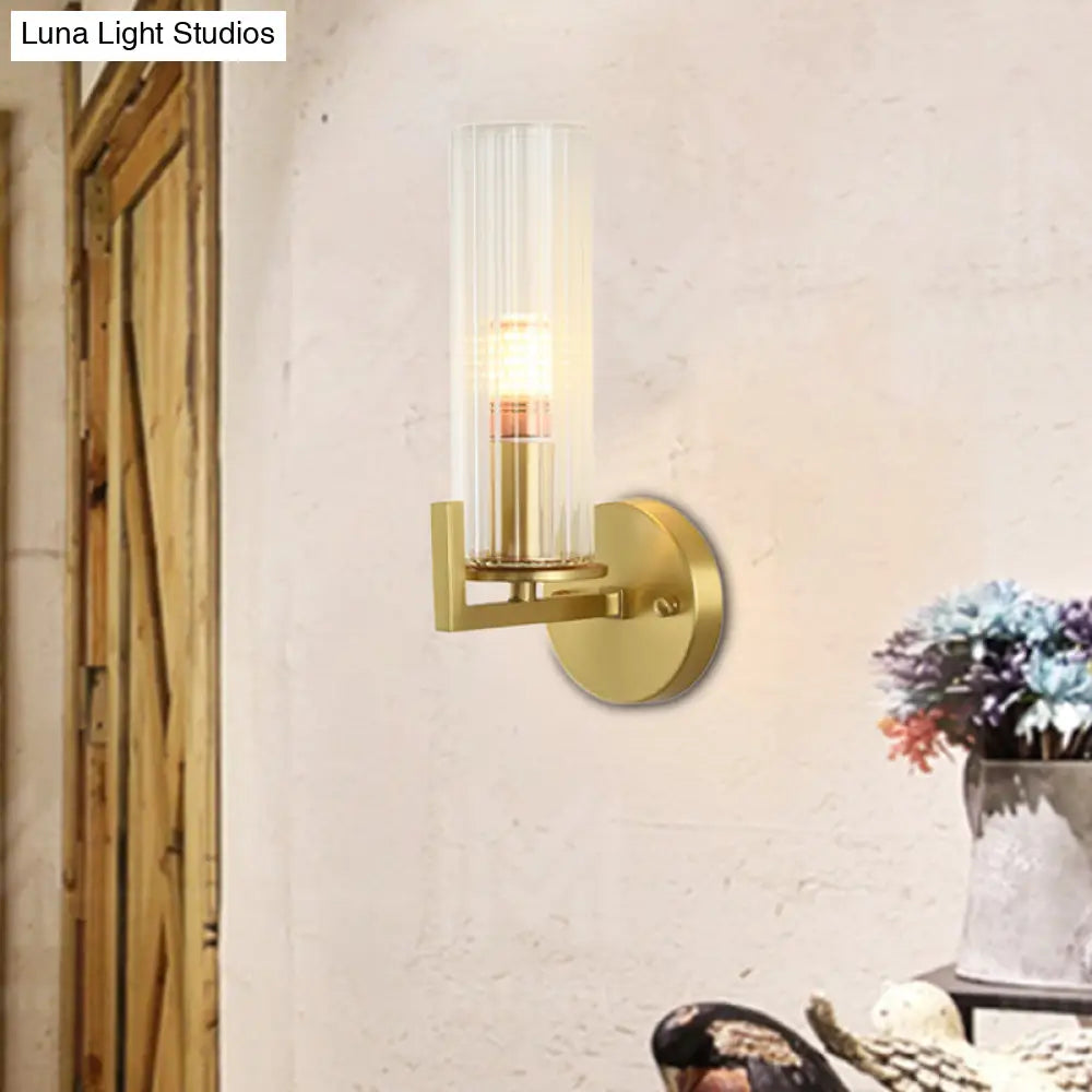 DecorBites™ Modern Crystal Wall Sconce with Brass Finish - 1 Light Fixture for Bedroom
