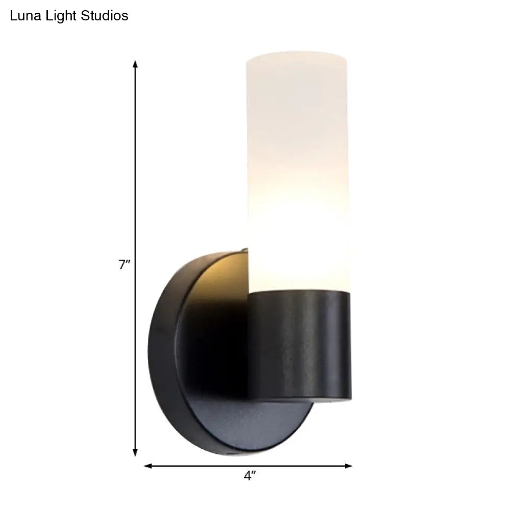 DecorBites™ Modern Cylinder White Glass Sconce Lamp with 1 Black LED Light - Wall Mounted Fixture