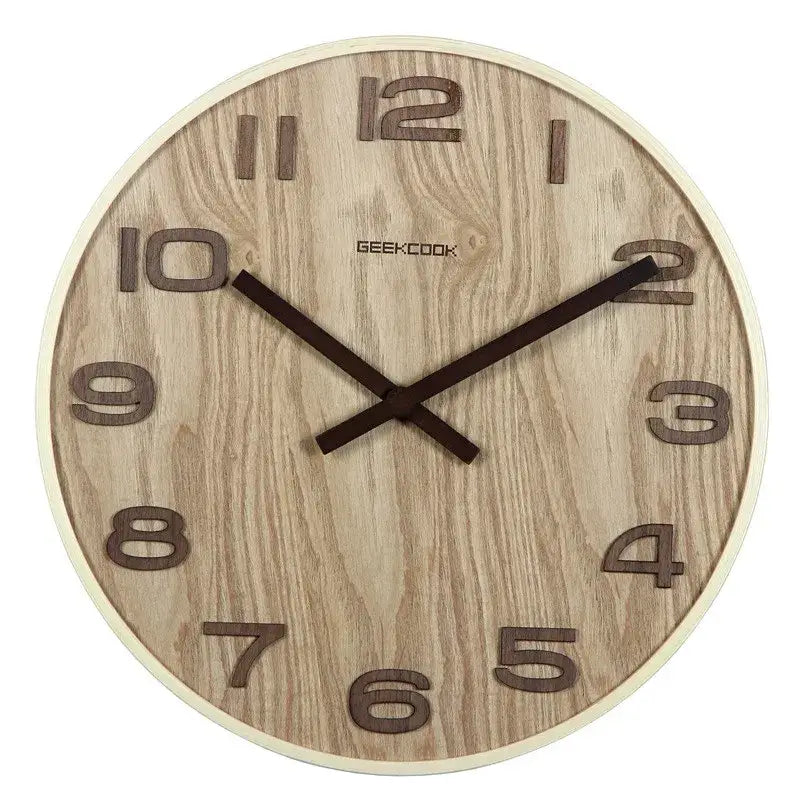 Modern dark brown bamboo wall clock living room wood grain timepiece