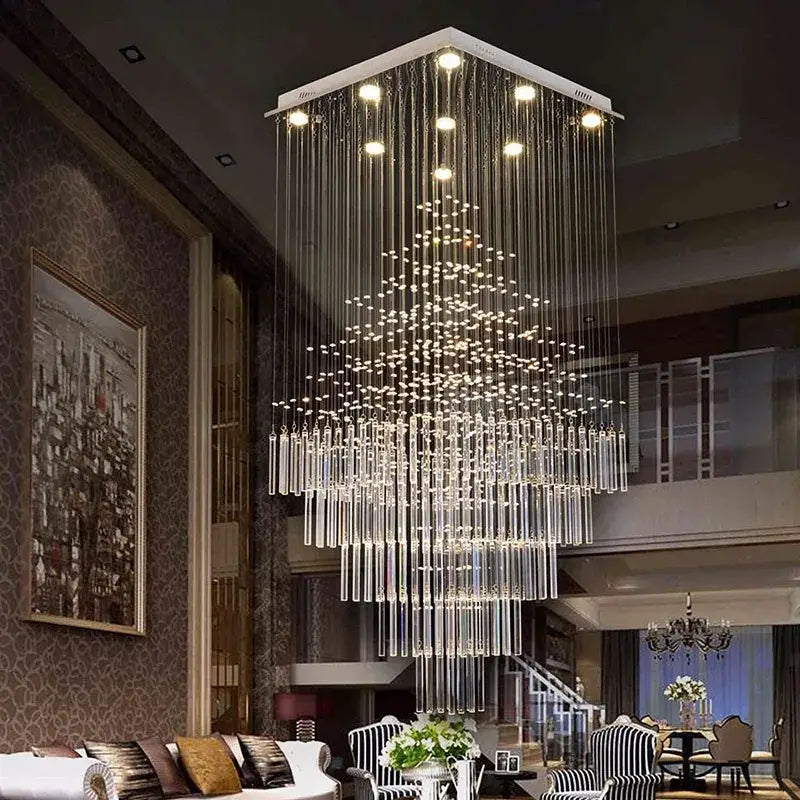 Modern crystal columnar chandelier for living room stair loft