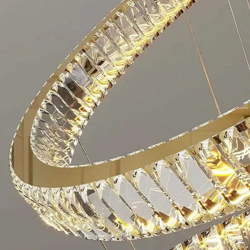 Modern gold rings crystal chandelier staircase pendant light