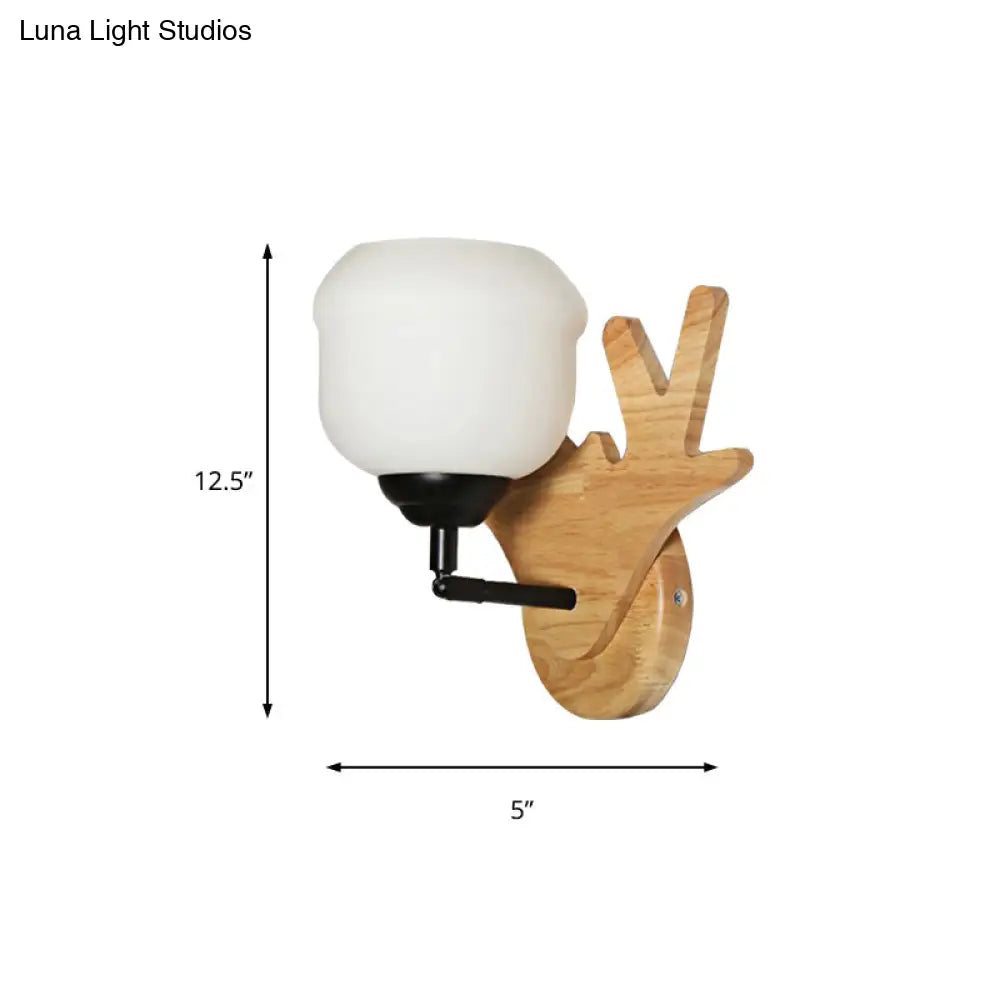 DecorBites™ Modern Deer Head Wall Light in Beige for Bedroom - 1 Light Wood Sconce