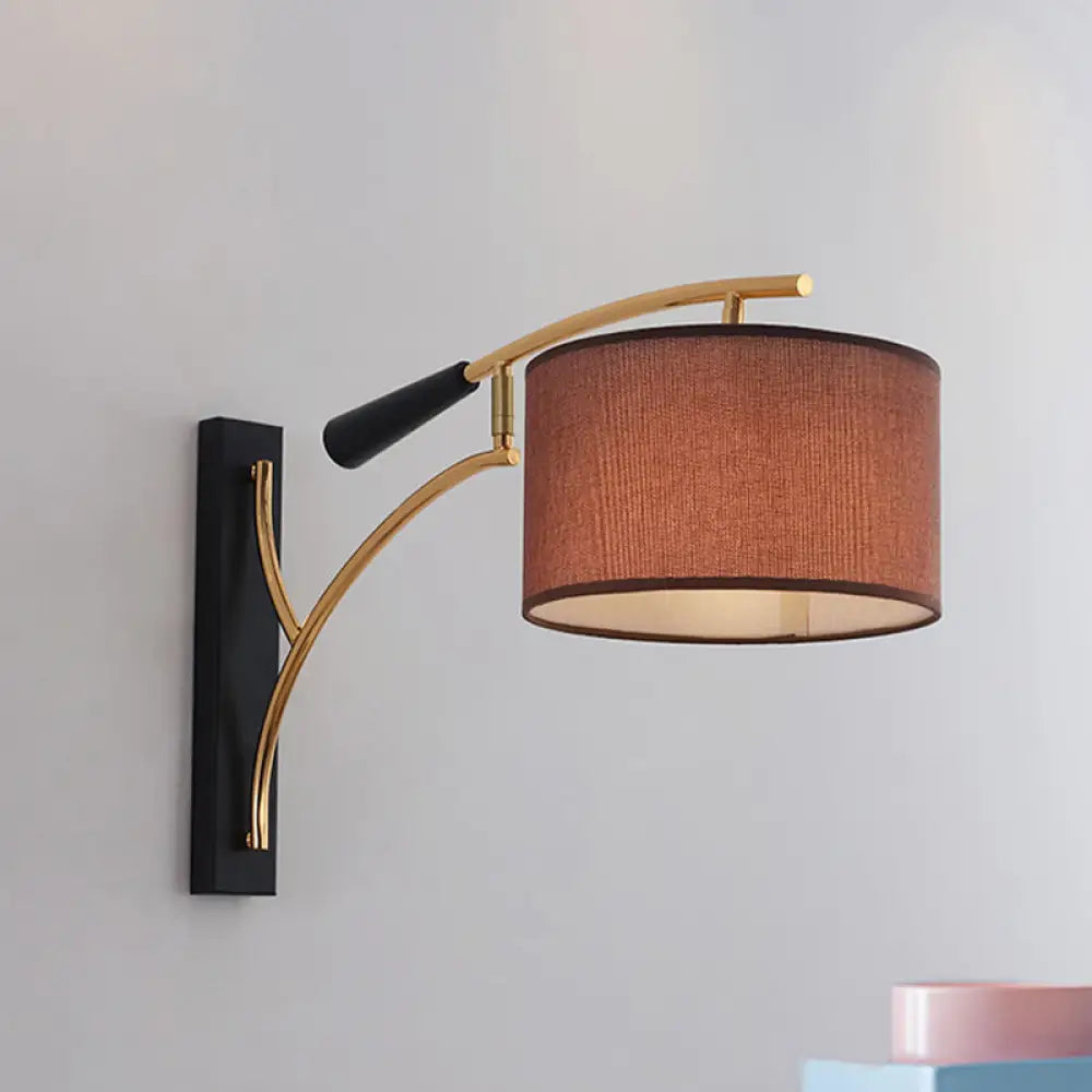 DecorBites™ Modern Drum Shade Wall Lamp - 1 Head Fabric Wall Lighting for Bedroom in Flaxen/Coffee