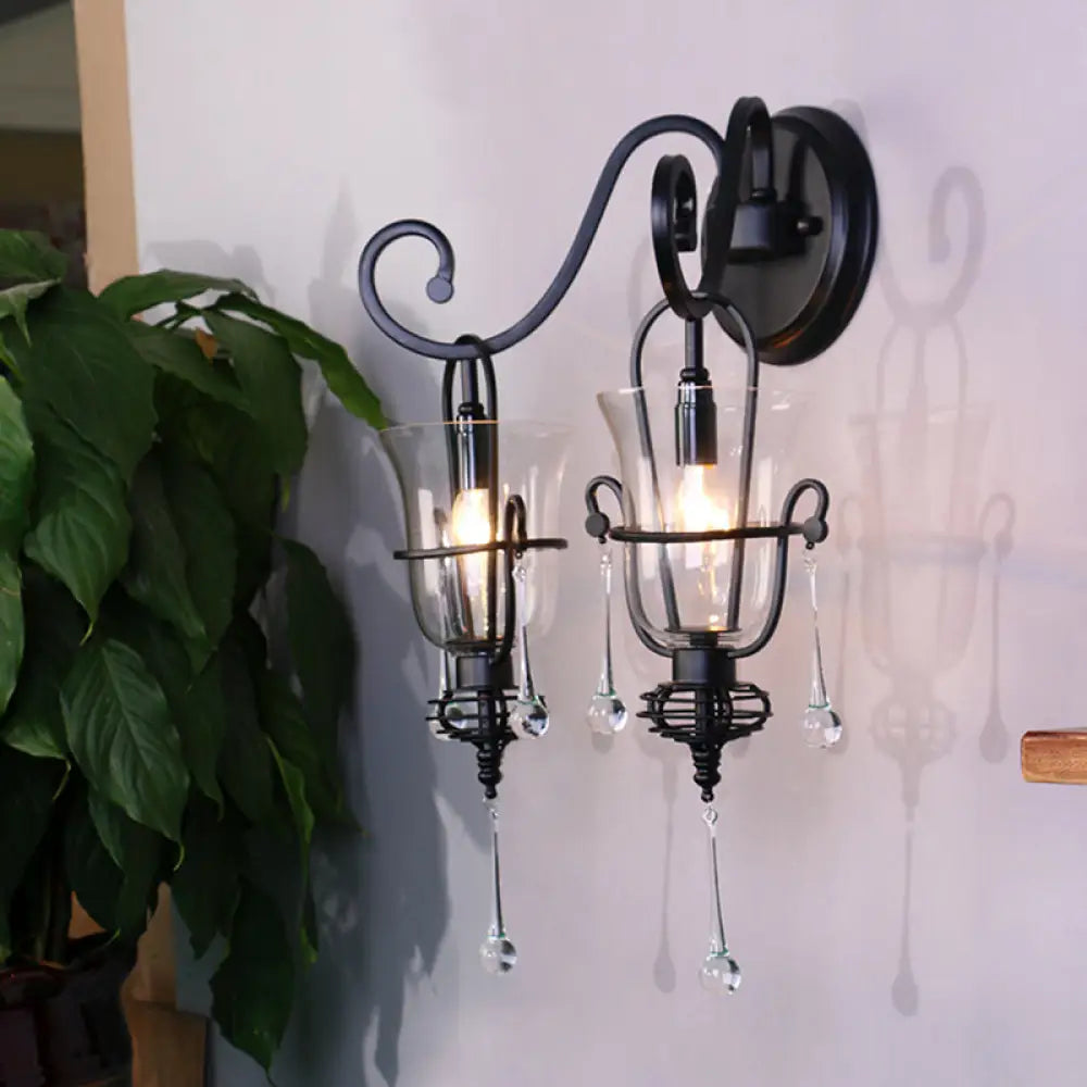 DecorBites™ Modern Flared Black Wall Lamp with Clear Glass Shade