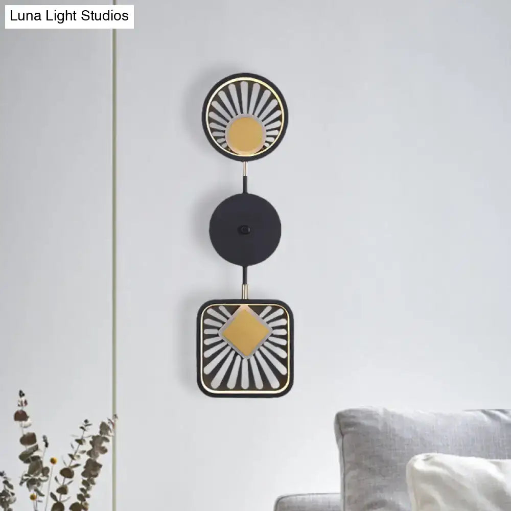 Modern geometric black & gold wall lamp living room art