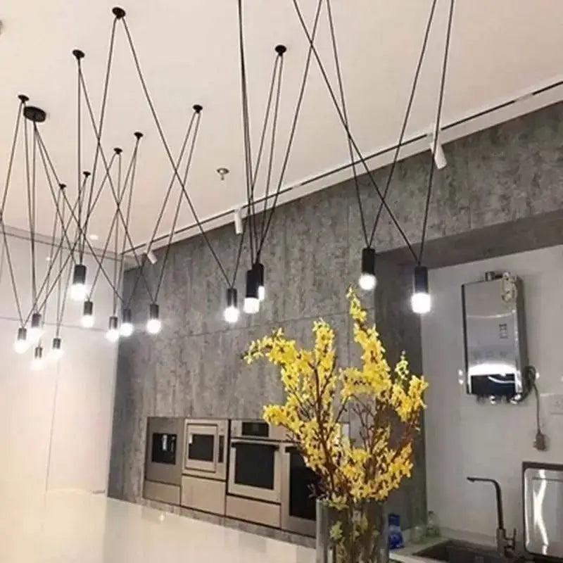 Modern geometric black linear pendant lamp for bedroom