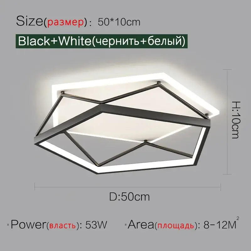 Modern geometric black metal led ceiling lamp for bedroom