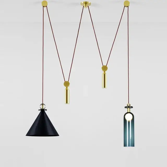 Modern geometric brass & black glass pendant light dining room