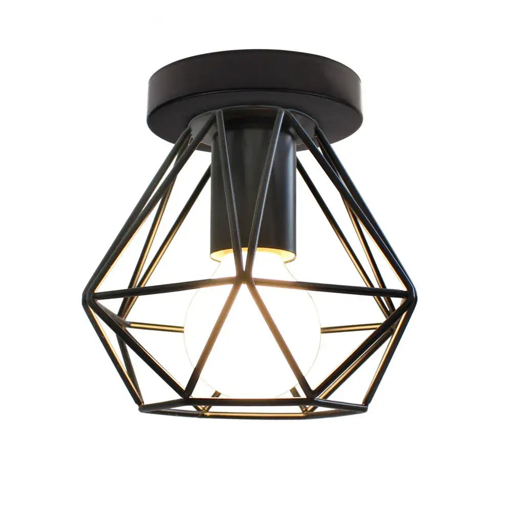 Modern geometric iron frame cage ceiling light for aisle and loft