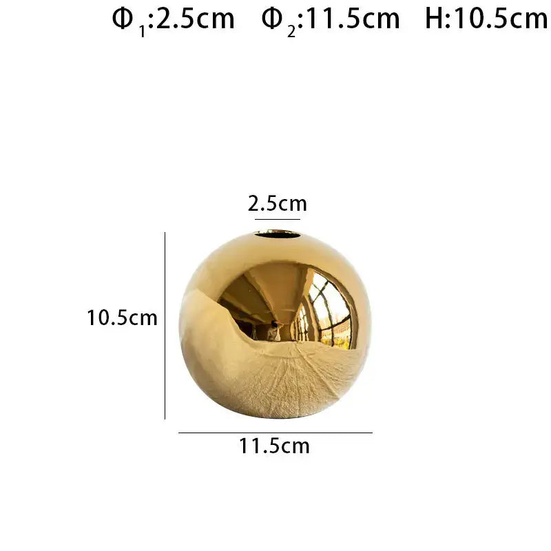 Modern glossy golden ball ceramic vase set living room decor