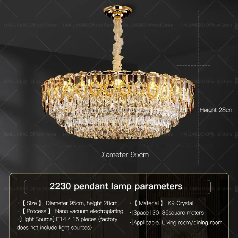 Modern gold and amber crystal chandelier dining room light
