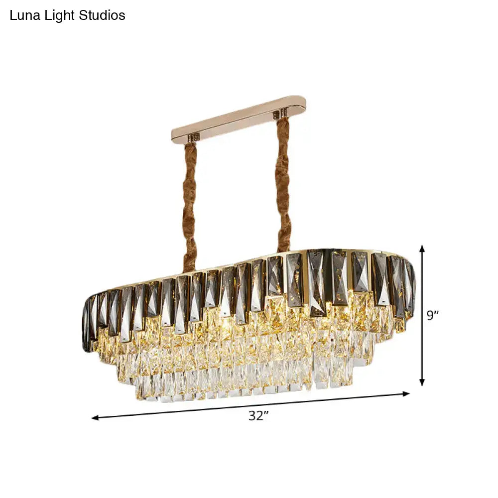Modern gold and smoke grey crystal island light dining room chandelier