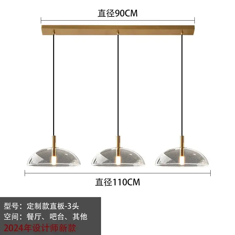 Modern gold and textured glass pendant light for kitchen dining room