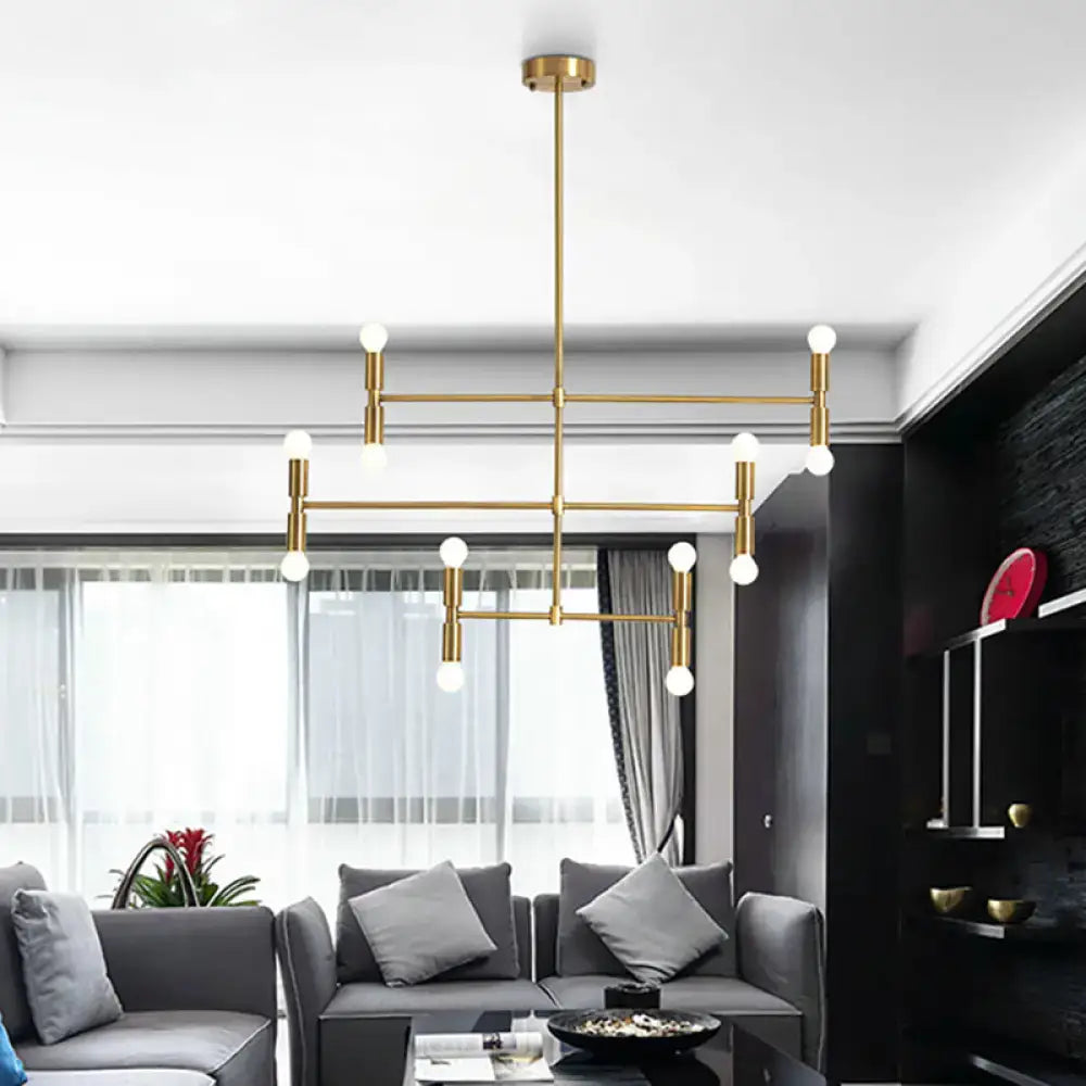 Modern gold & black led island light with rotatable arms living room