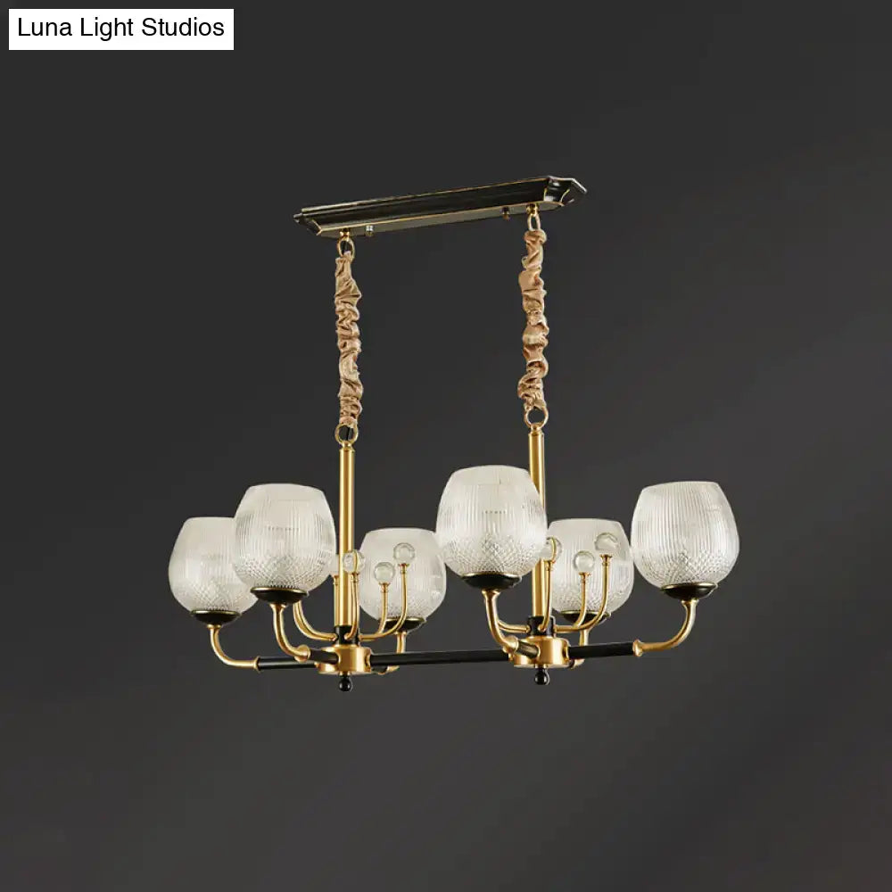 Modern gold & black ribbed glass island chandelier dining room light