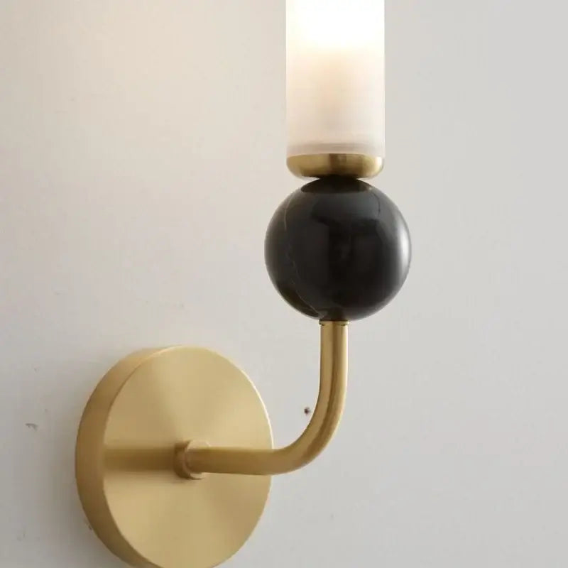 Modern gold & black wall lamp with glass shade living room decor