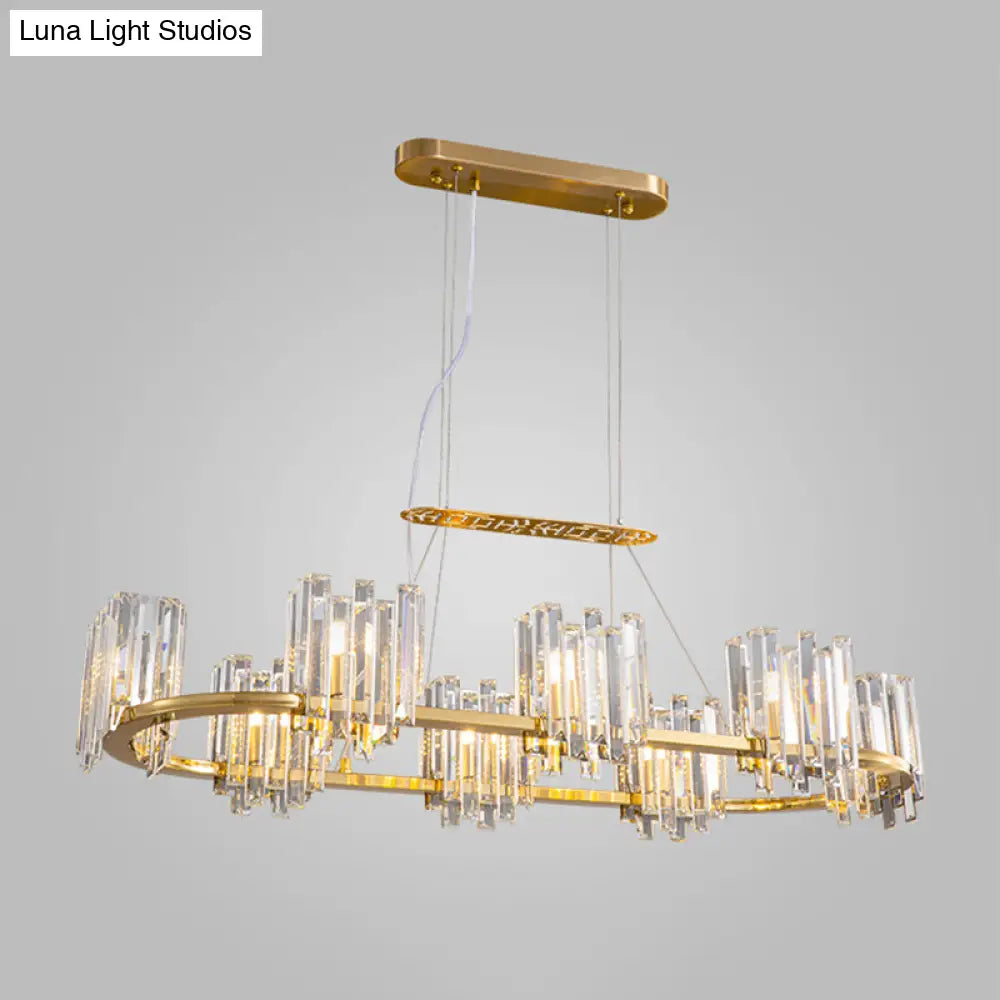 DecorBites™ Modern Gold Ceiling Pendant Lamp with Clear Crystal Icicle Shade – 8 Bulbs, Oval Design