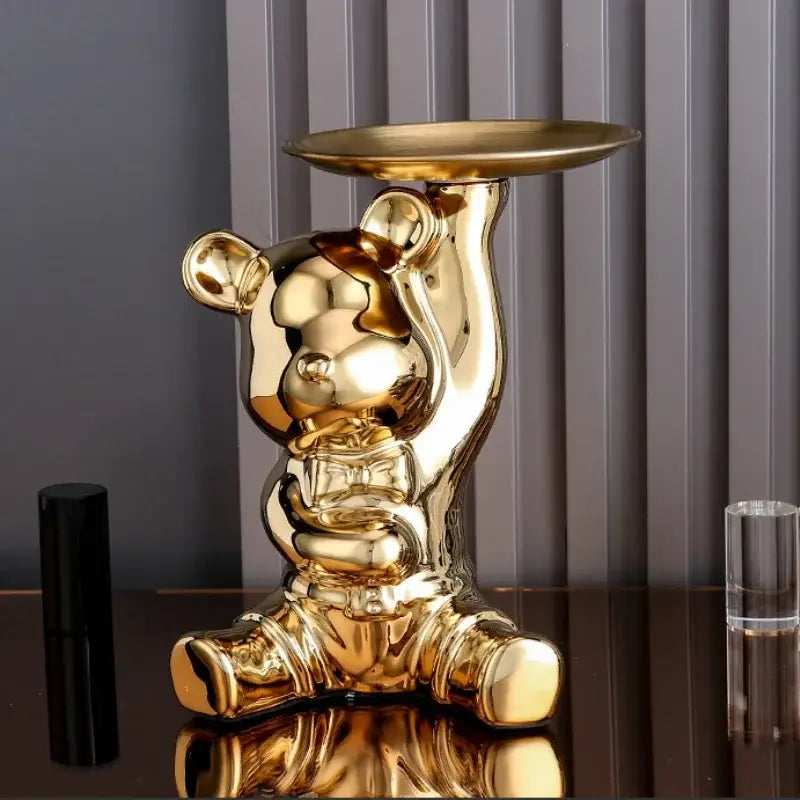 Modern gold ceramic electroplating bear tray living room decoration