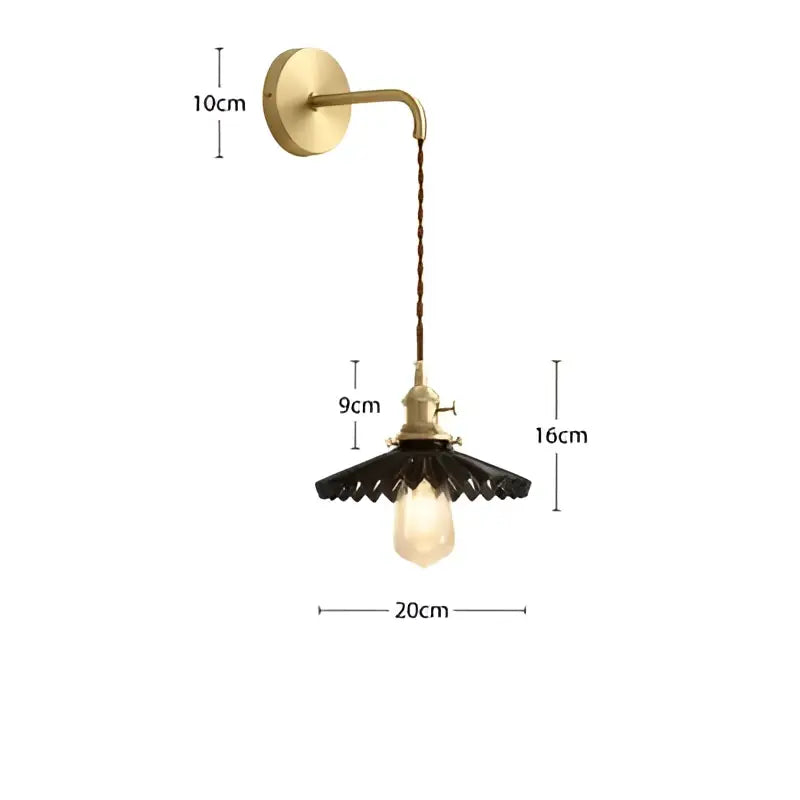 Modern gold ceramic wall lamp with ribbed shade for bedroom
