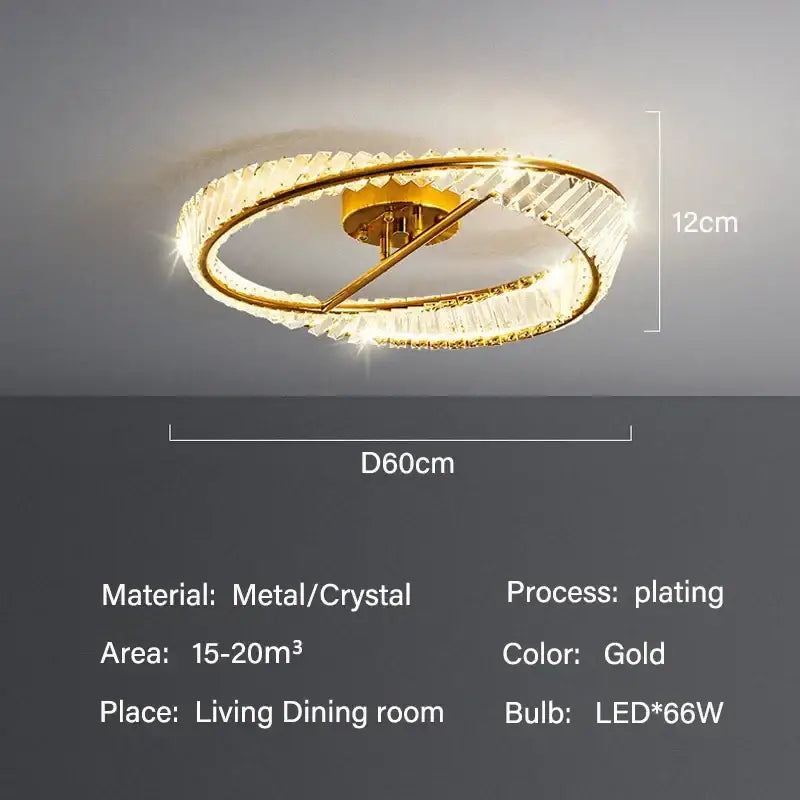 Modern gold circular crystal led ceiling light dining room